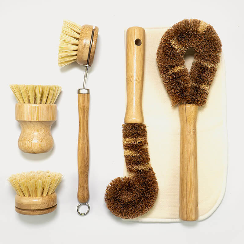 Natural Bamboo Dish Brushes Set of 6 - Zero Waste Kitchen Cleaning