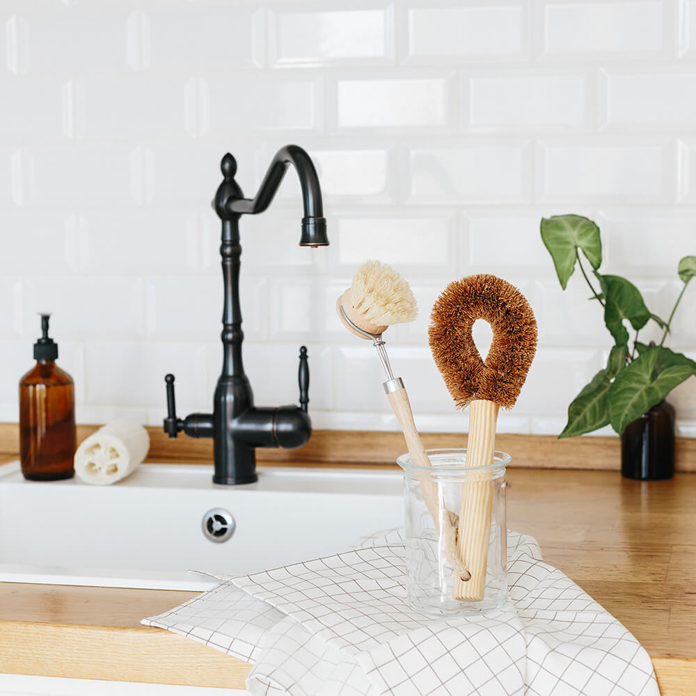 Natural Bamboo Dish Brushes Set of 6 - Zero Waste Kitchen Cleaning