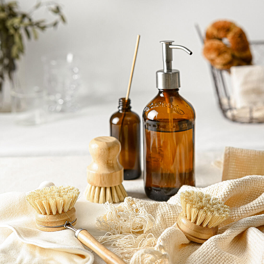 Natural Bamboo Dish Brushes Set of 6 - Zero Waste Kitchen Cleaning