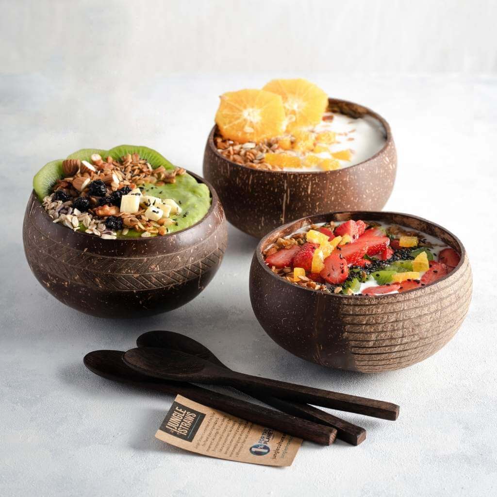 Eco-Friendly Coconut Bowls with Spoons - Set of 2 | Zero Waste Kitchen