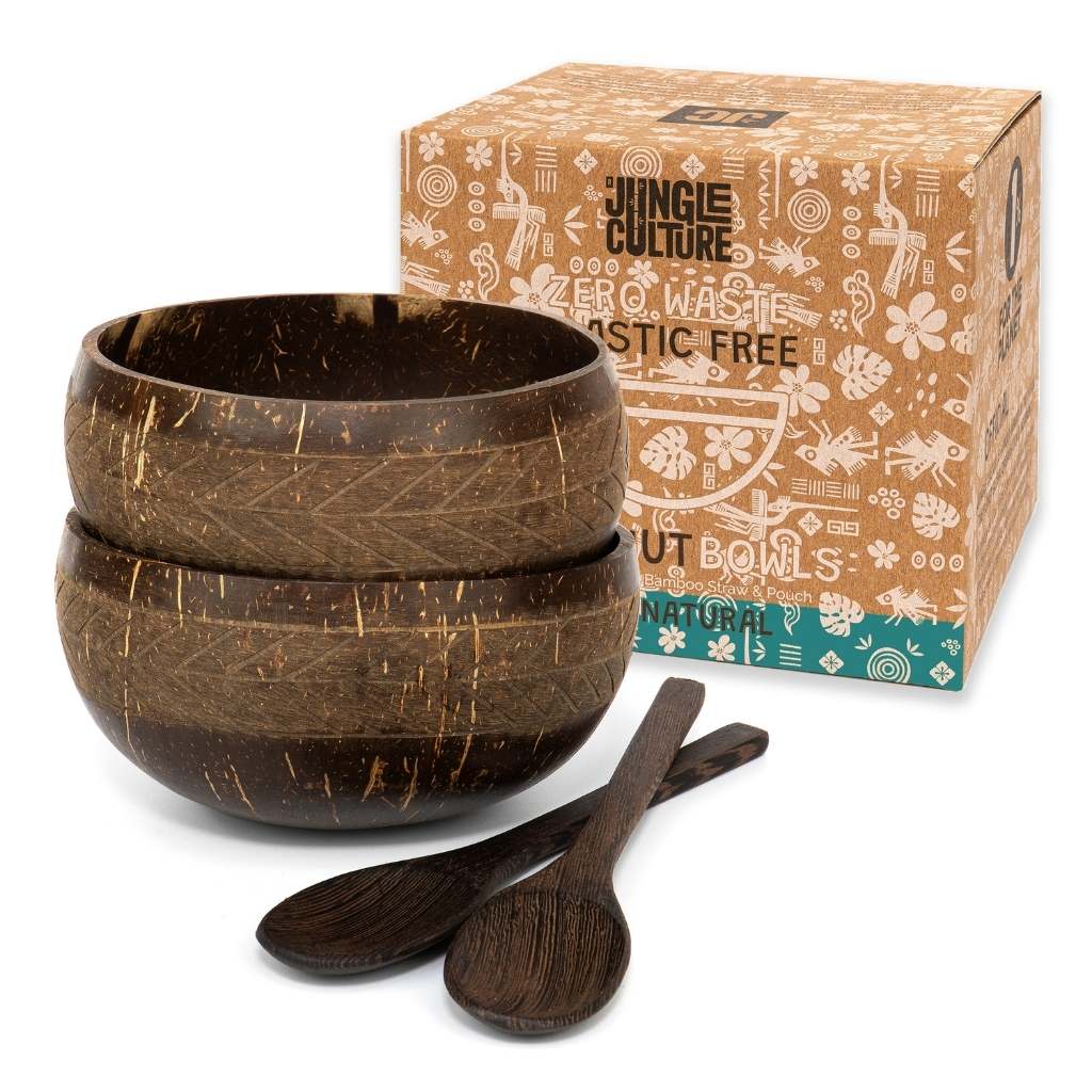 Eco-Friendly Coconut Bowls with Spoons - Set of 2 | Zero Waste Kitchen